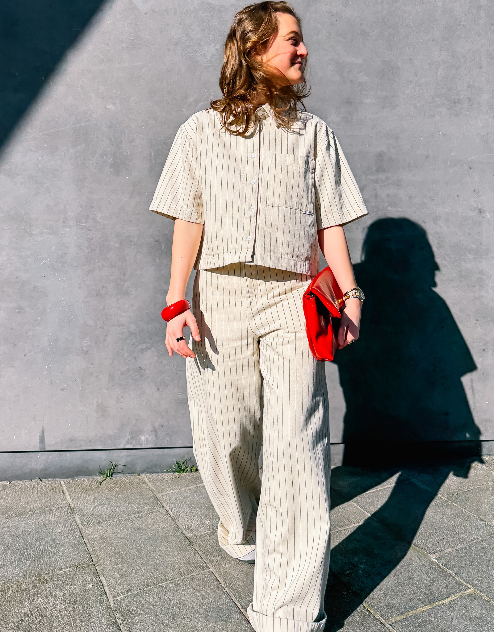 Catwalk Junkie Jeans Wide Leg 'Striped' - Ecru - Catwalk Junkie