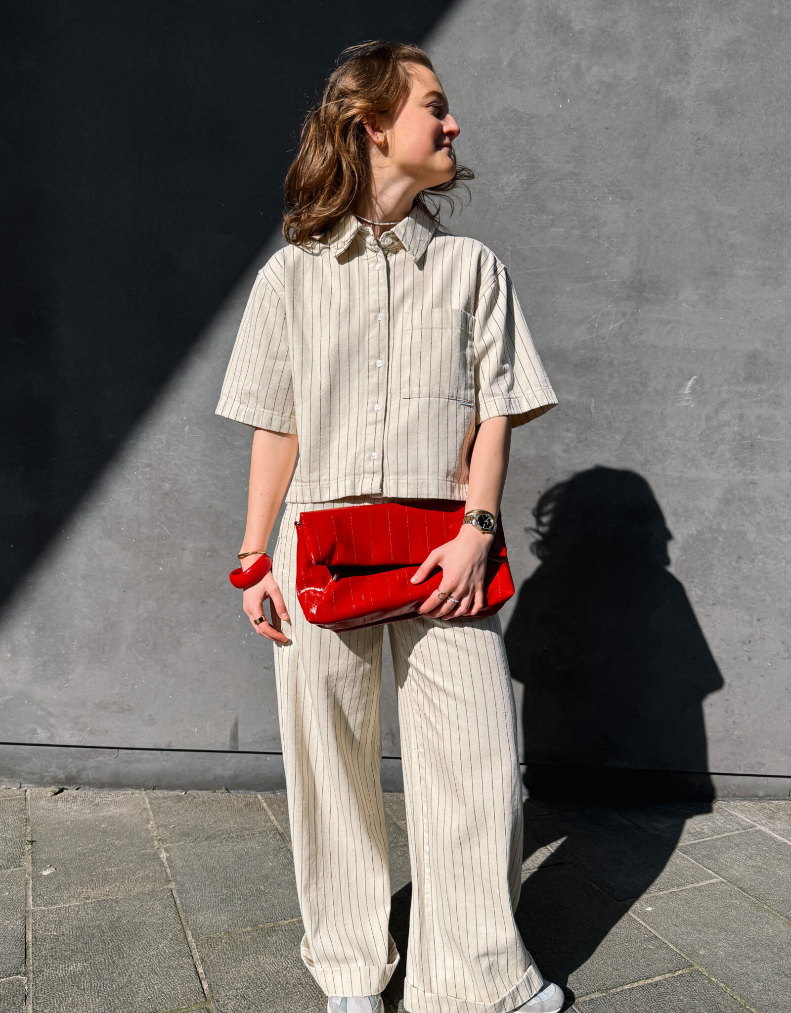 Catwalk Junkie Jeans Wide Leg 'Striped' - Ecru - Catwalk Junkie