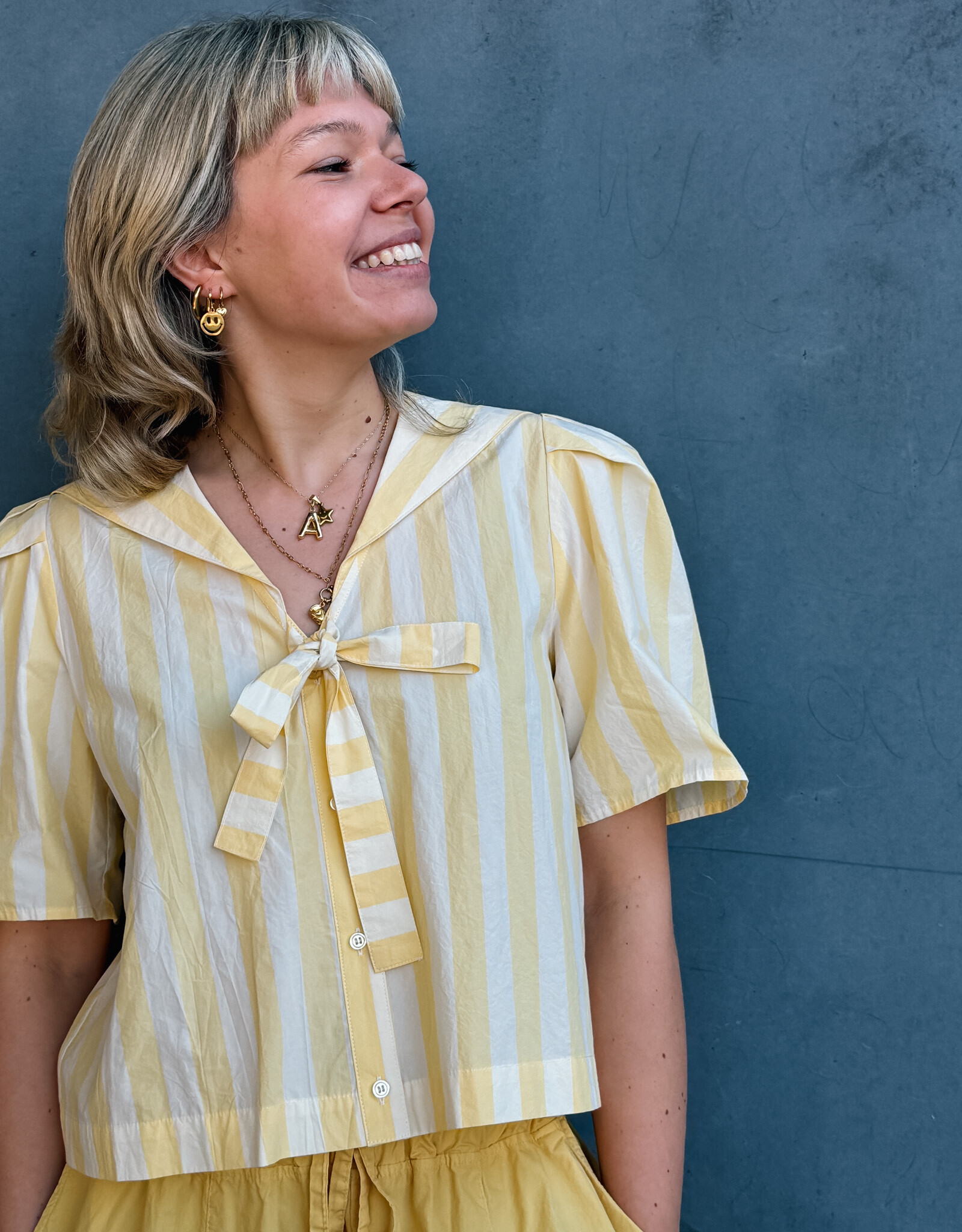 The Tiny Big Sister Blouse Striped 'Sailor Neck' - Mellow Yellow - The Tiny Big Sister