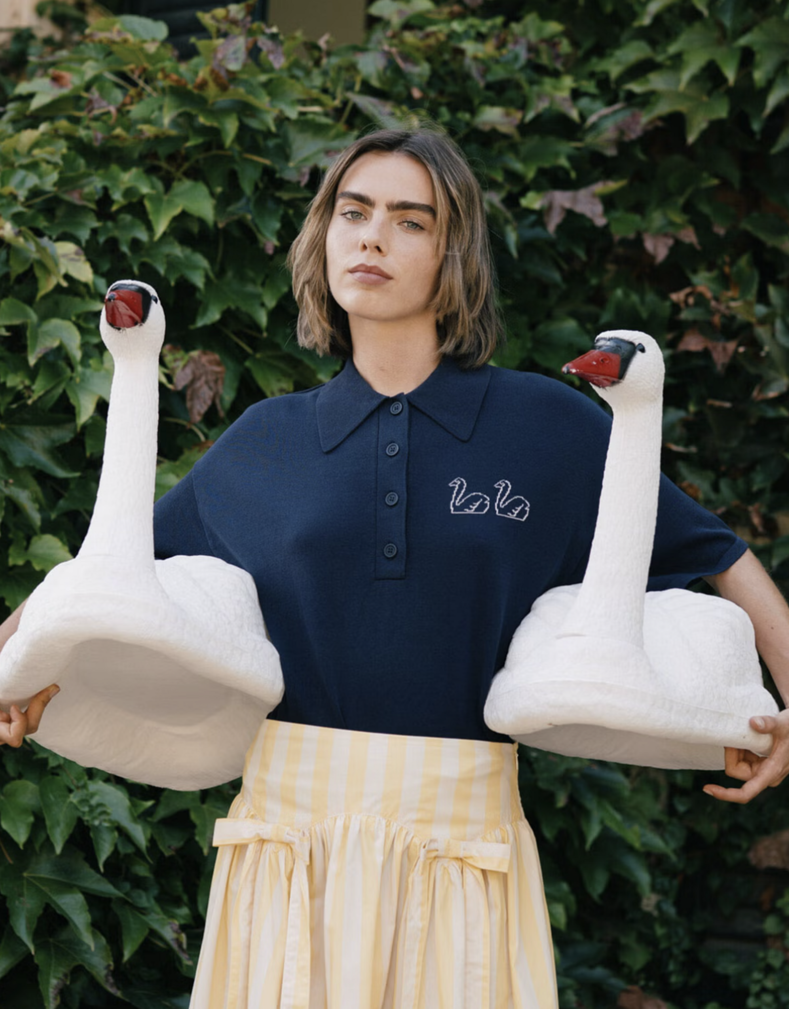 The Tiny Big Sister Polo 'Swans' - Navy -  The Tiny Big Sister