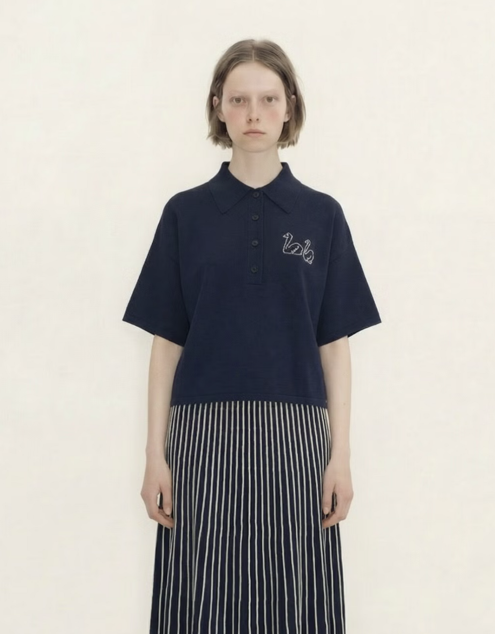 The Tiny Big Sister Polo 'Swans' - Navy -  The Tiny Big Sister