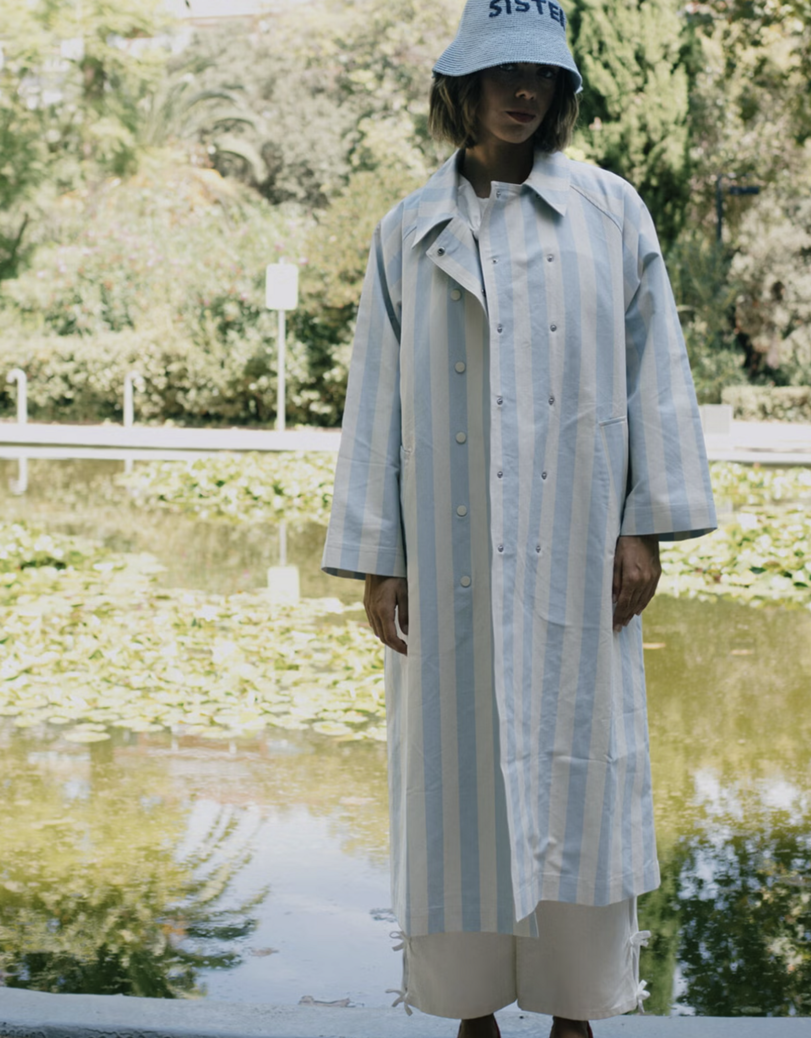 The Tiny Big Sister Trench Coat 'Striped' - Denim Blue/Ivory - The Tiny Big Sister