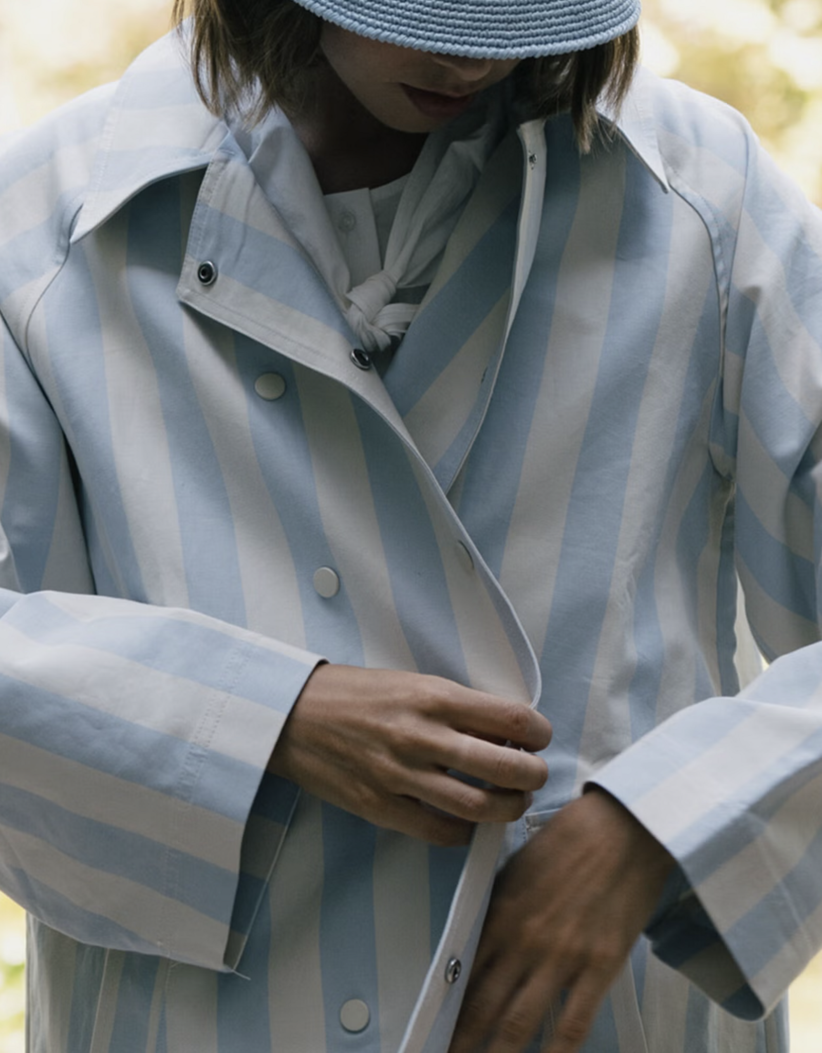 The Tiny Big Sister Trench Coat 'Striped' - Denim Blue/Ivory - The Tiny Big Sister