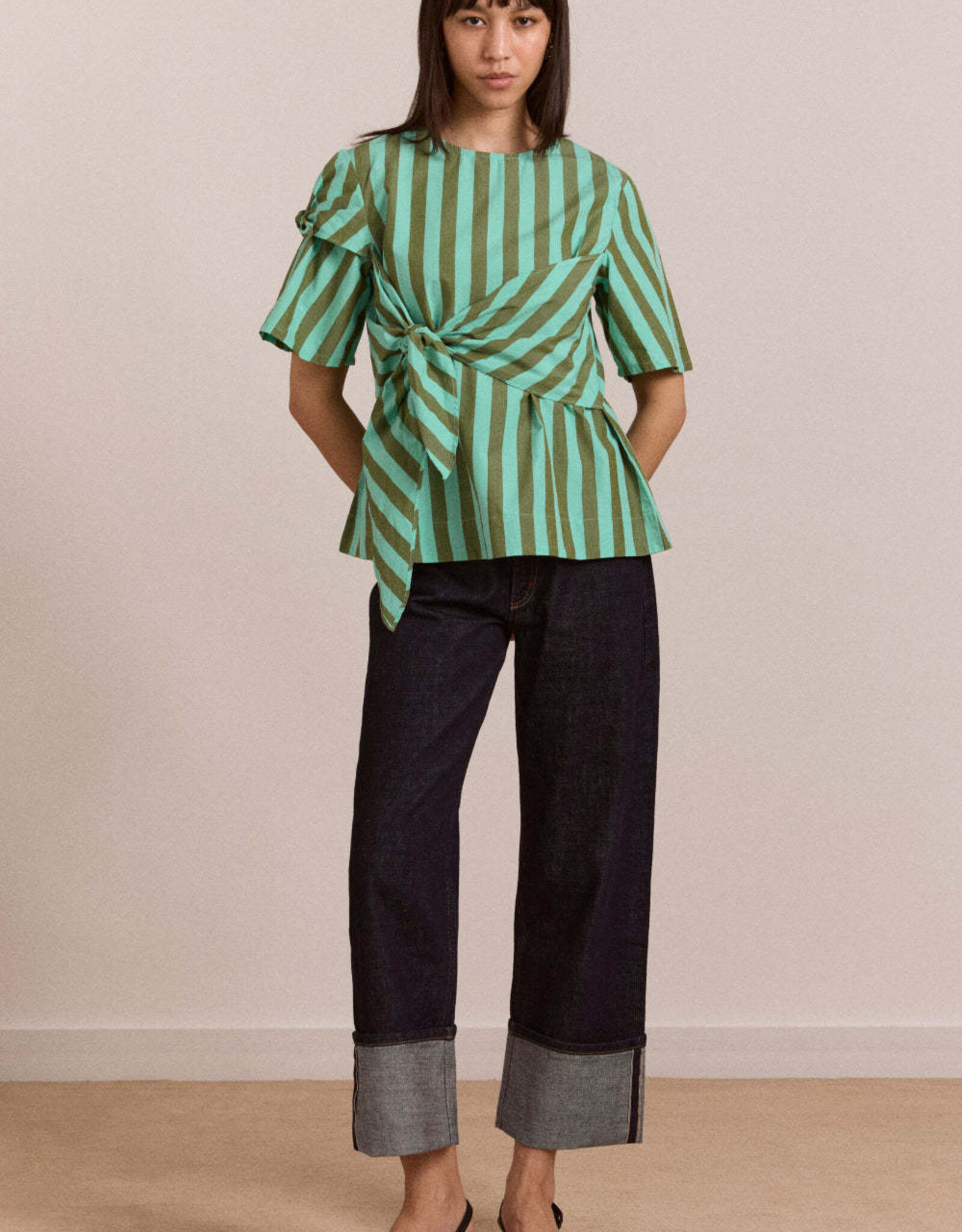 Damson Madder Blouse 'Estelle' - Aqua Olive Stripe - Damson Madder