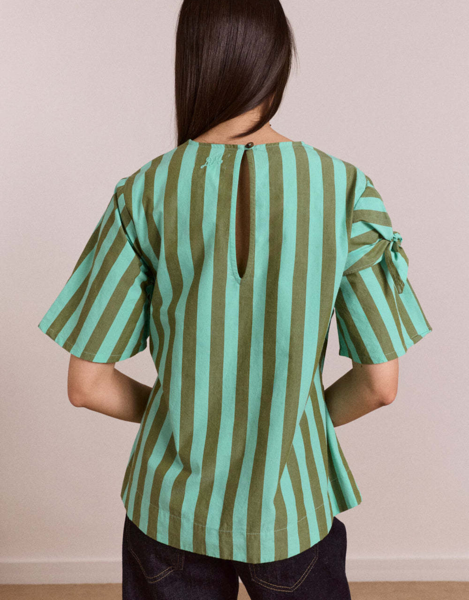 Damson Madder Blouse 'Estelle' - Aqua Olive Stripe - Damson Madder