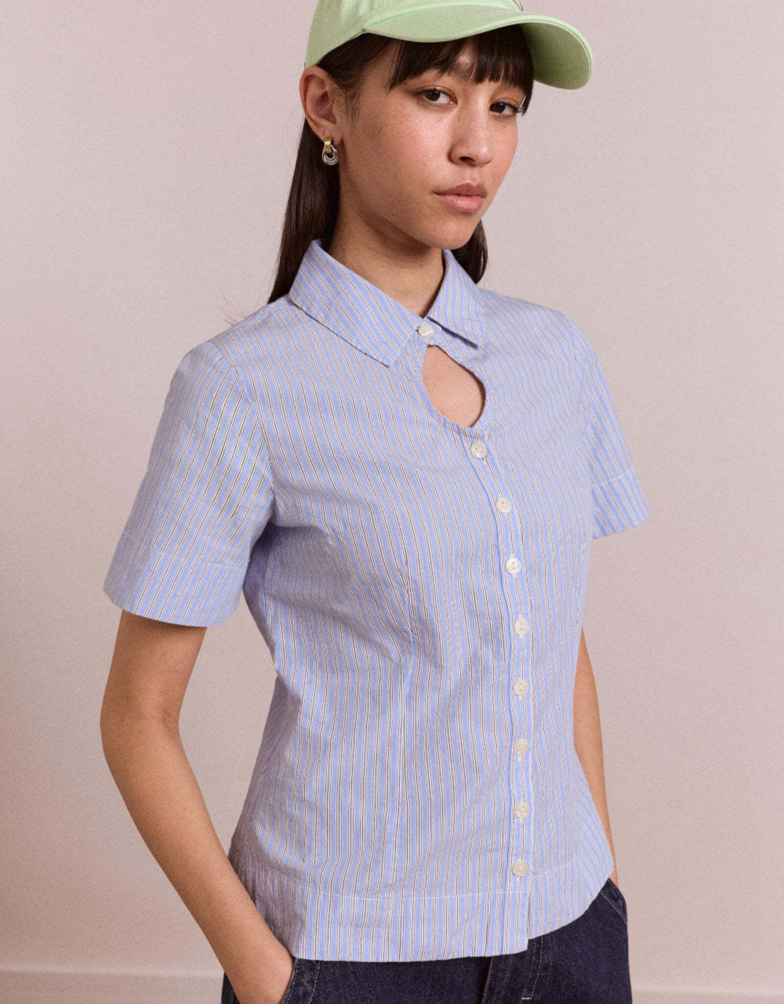 Damson Madder Blouse 'Ebba' - Mini Business Stripe - Damson Madder