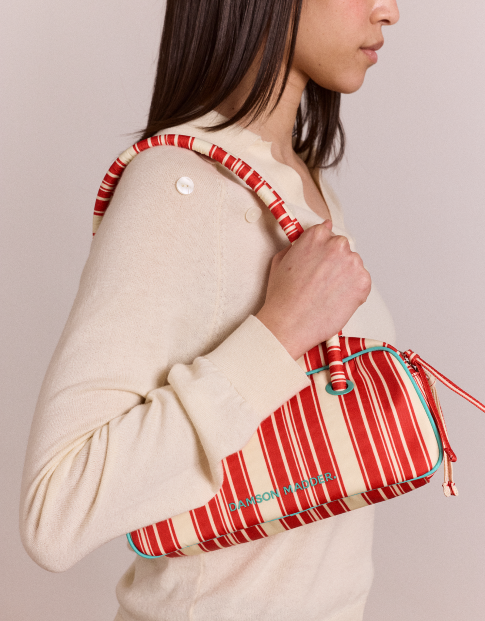 Damson Madder Bag Bowler 'Renne' - Cherry Deck Chair Stripe - Damson Madder