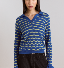 Damson Madder Polo Long Sleeve  'Silvia' - Blue/Mint - Damson Madder