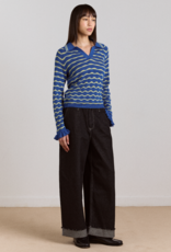 Damson Madder Polo Long Sleeve  'Silvia' - Blue/Mint - Damson Madder