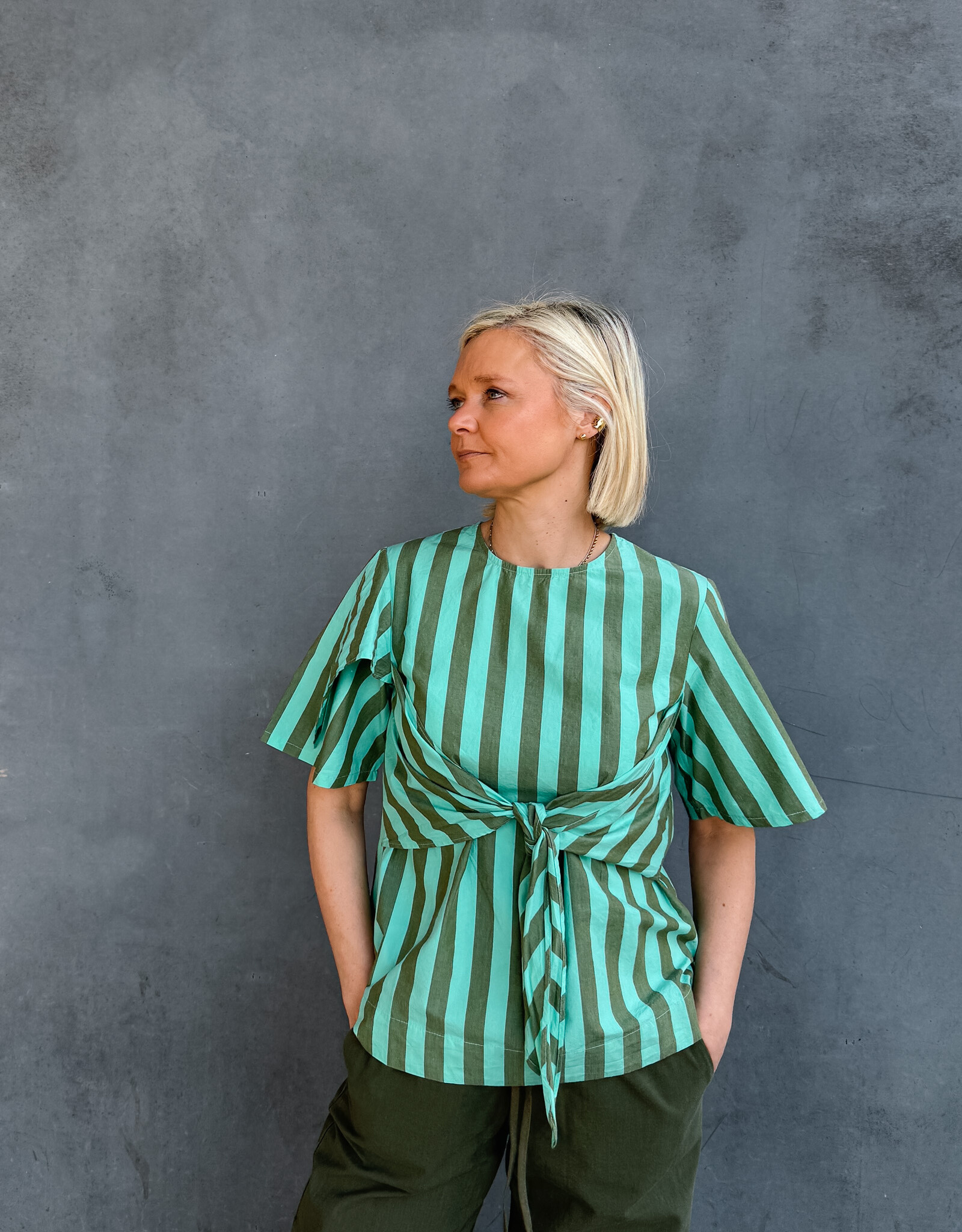 Damson Madder Blouse 'Estelle' - Aqua Olive Stripe - Damson Madder