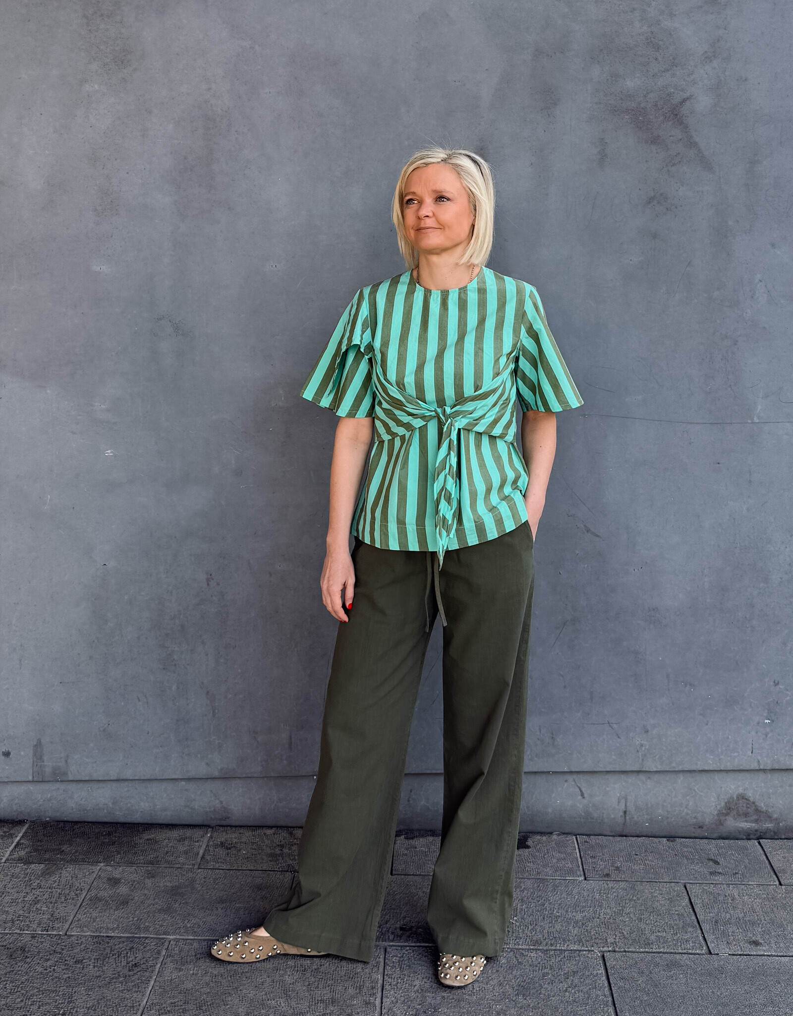 Damson Madder Blouse 'Estelle' - Aqua Olive Stripe - Damson Madder