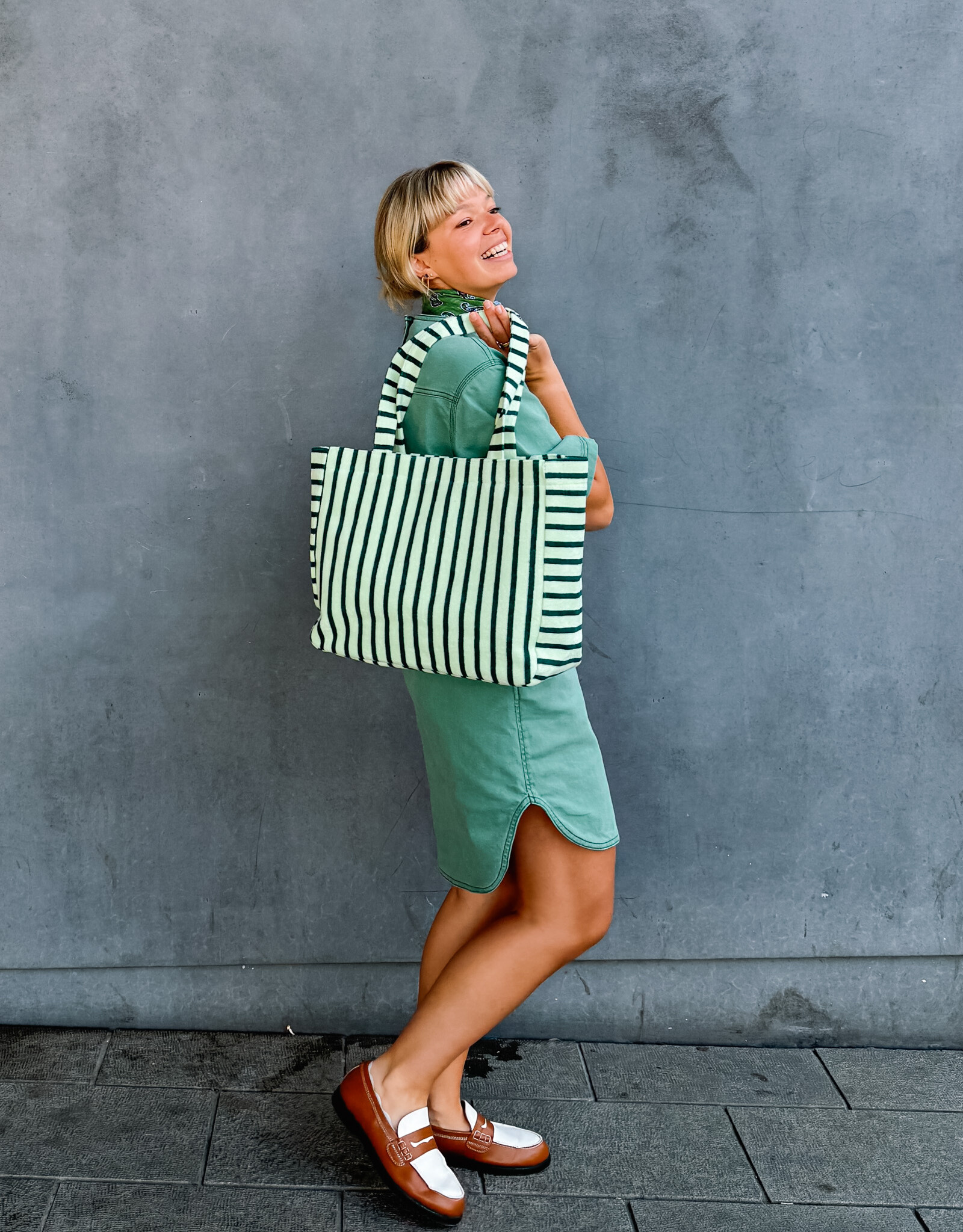 The Golden House Paris Cabas Stripe 'Mila' - Green/Pistache
