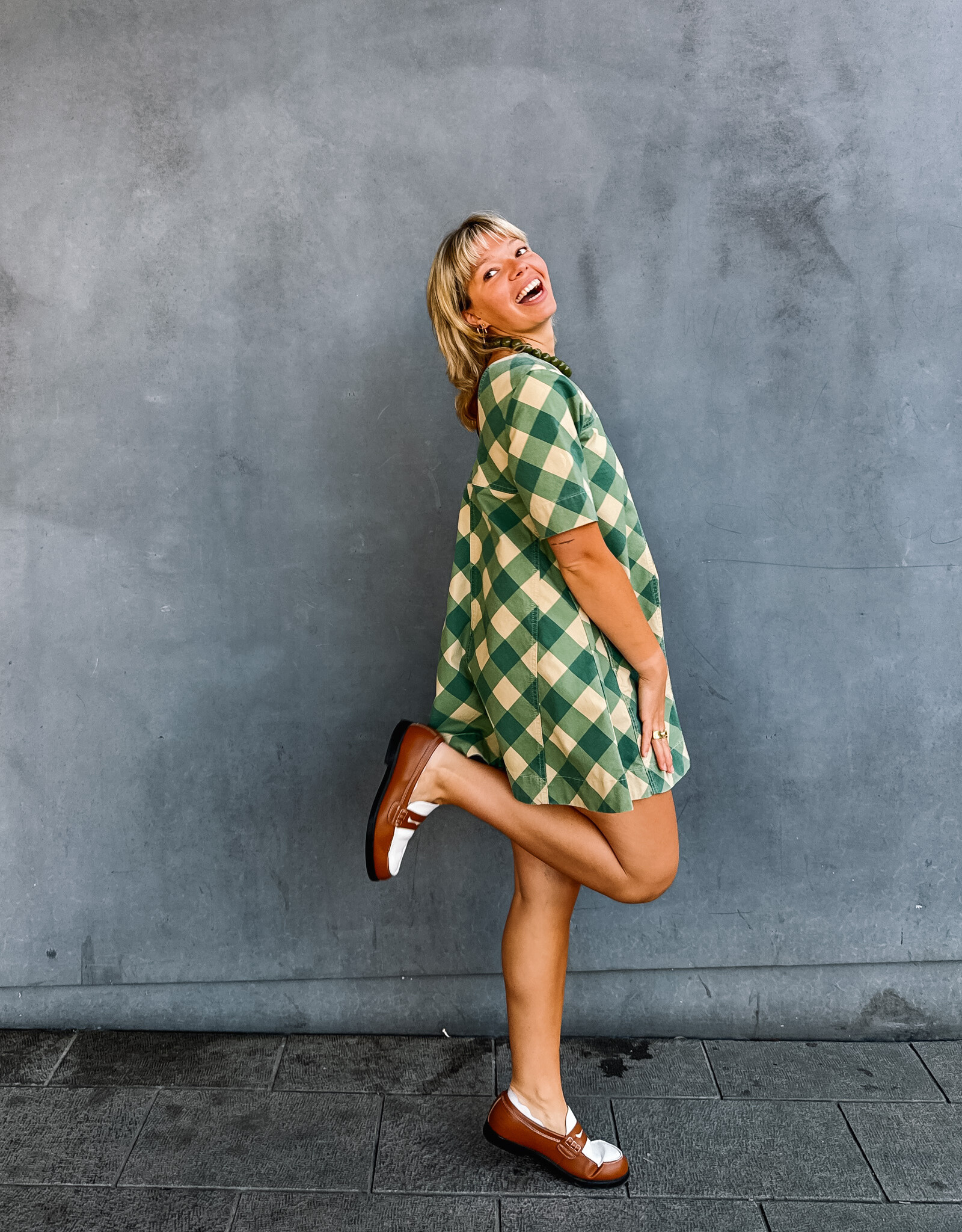 Damson Madder Jurk 'Bridget' - Green Butter Gingham - Damson Madder