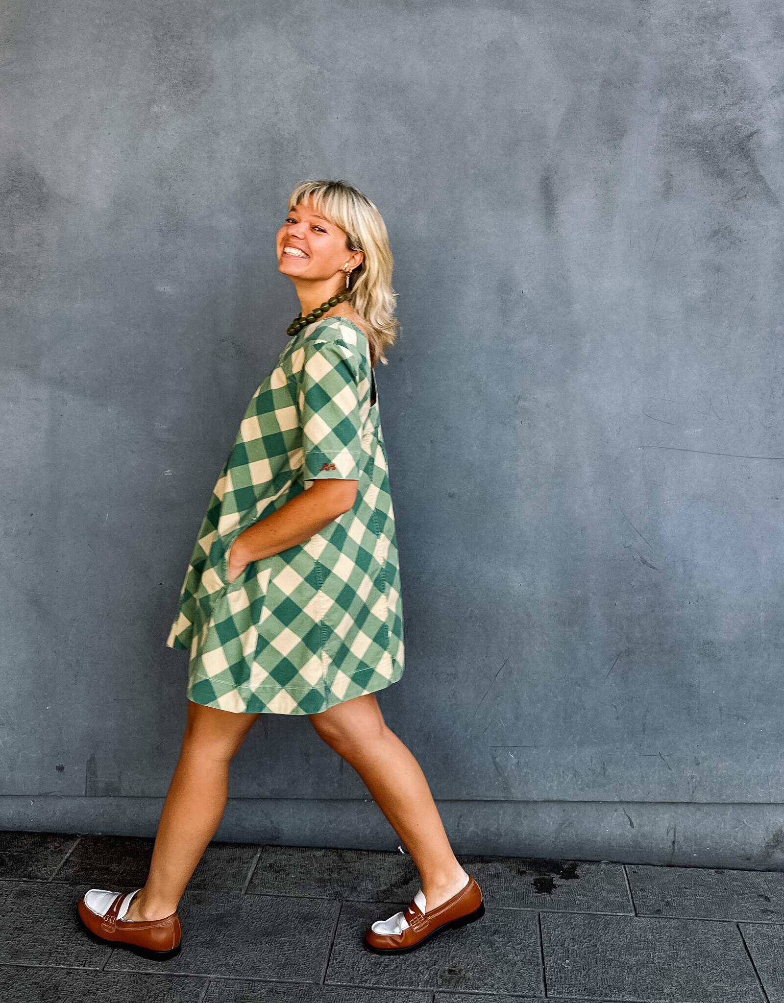 Damson Madder Jurk 'Bridget' - Green Butter Gingham - Damson Madder