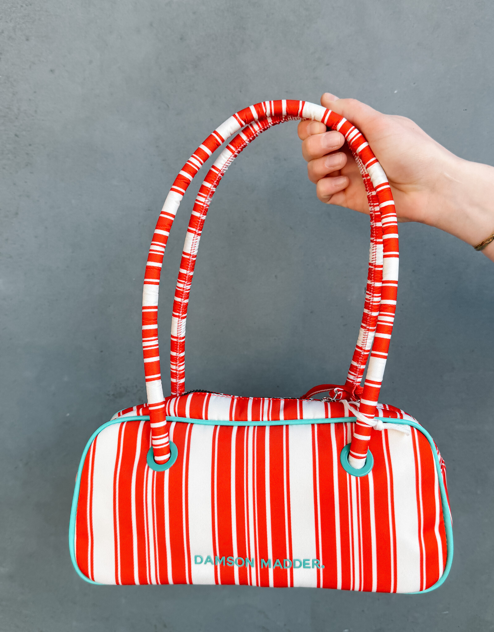 Damson Madder Bag Bowler 'Renne' - Cherry Deck Chair Stripe - Damson Madder