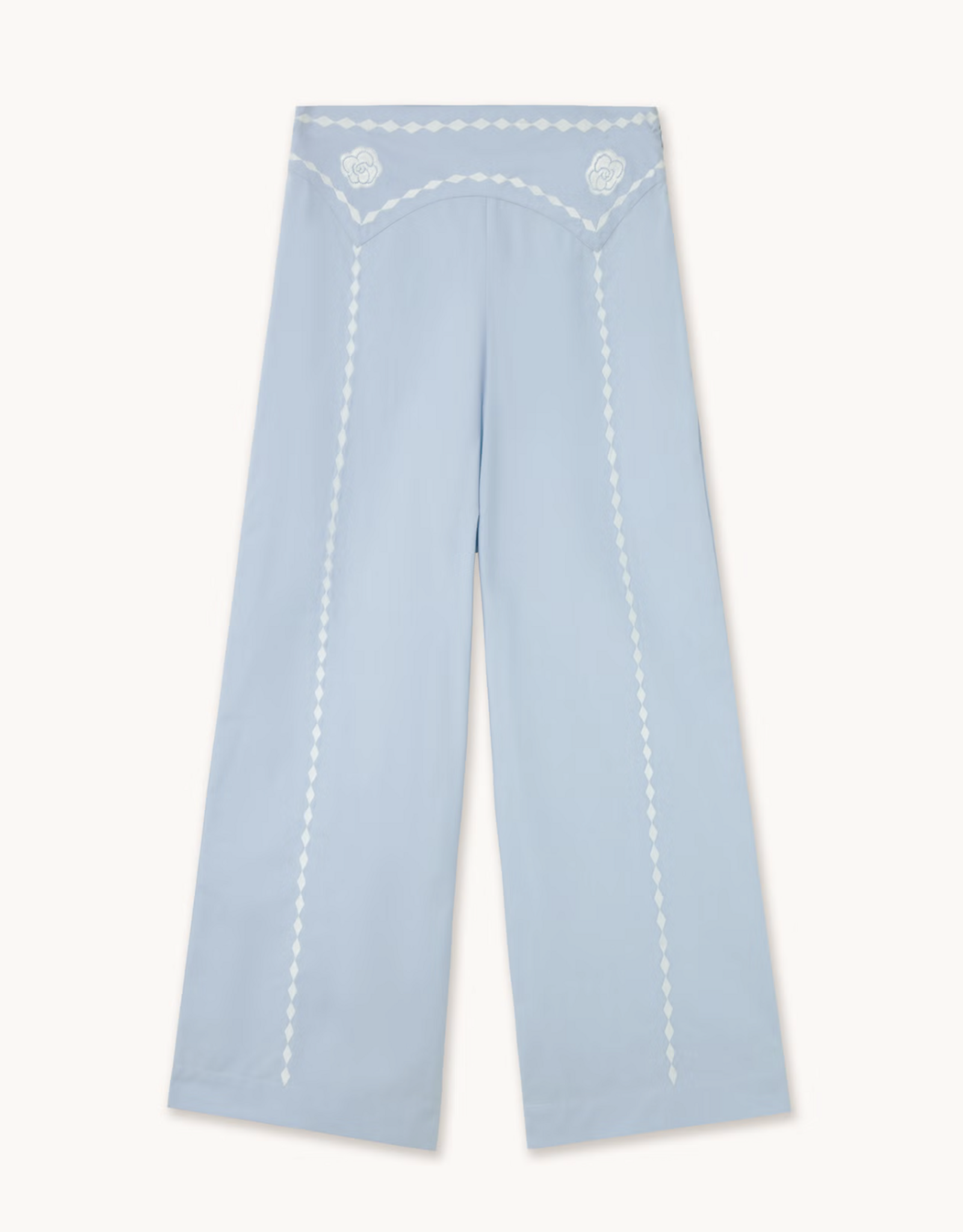 The Tiny Big Sister Broek Wide 'Embroidered' - Pretty Blue -  The Tiny Big Sister