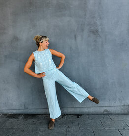 The Tiny Big Sister Broek Wide 'Embroidered' - Pretty Blue -  The Tiny Big Sister