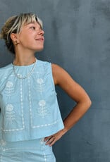 The Tiny Big Sister Top 'Embroidered' - Blue - The Tiny Big Sister