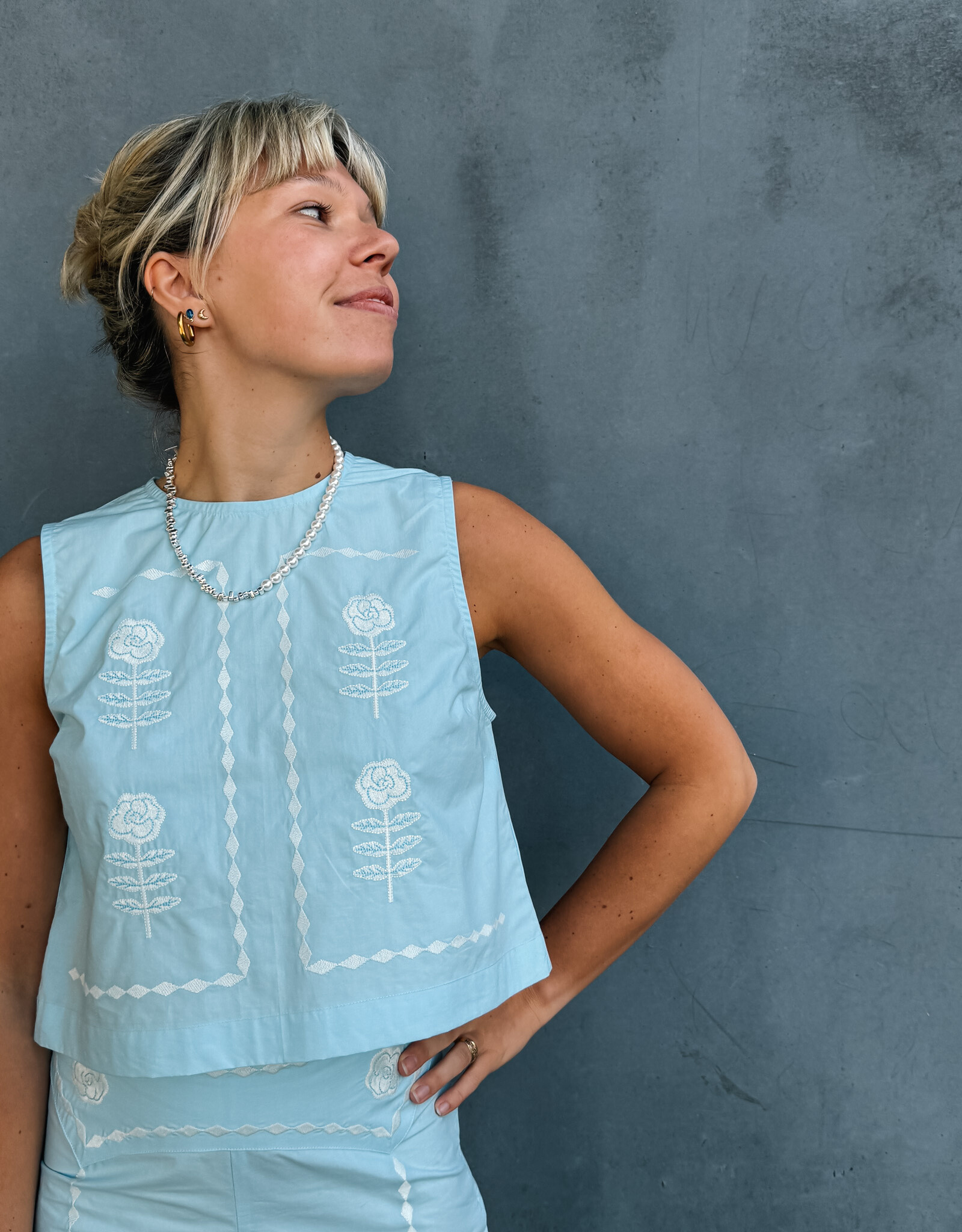 The Tiny Big Sister Top 'Embroidered' - Blue - The Tiny Big Sister