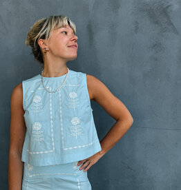 The Tiny Big Sister Top 'Embroidered' - Blue - The Tiny Big Sister