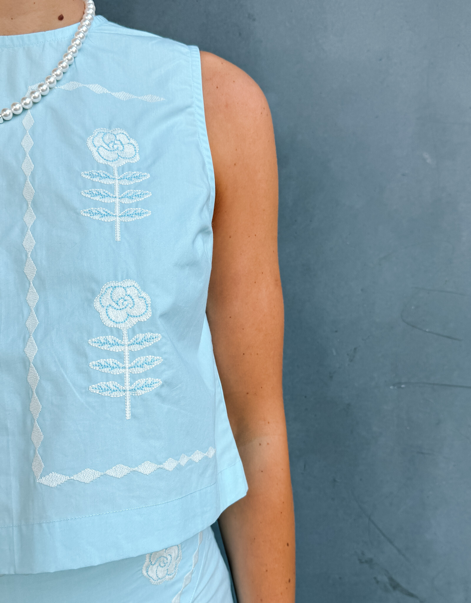 The Tiny Big Sister Top 'Embroidered' - Blue - The Tiny Big Sister