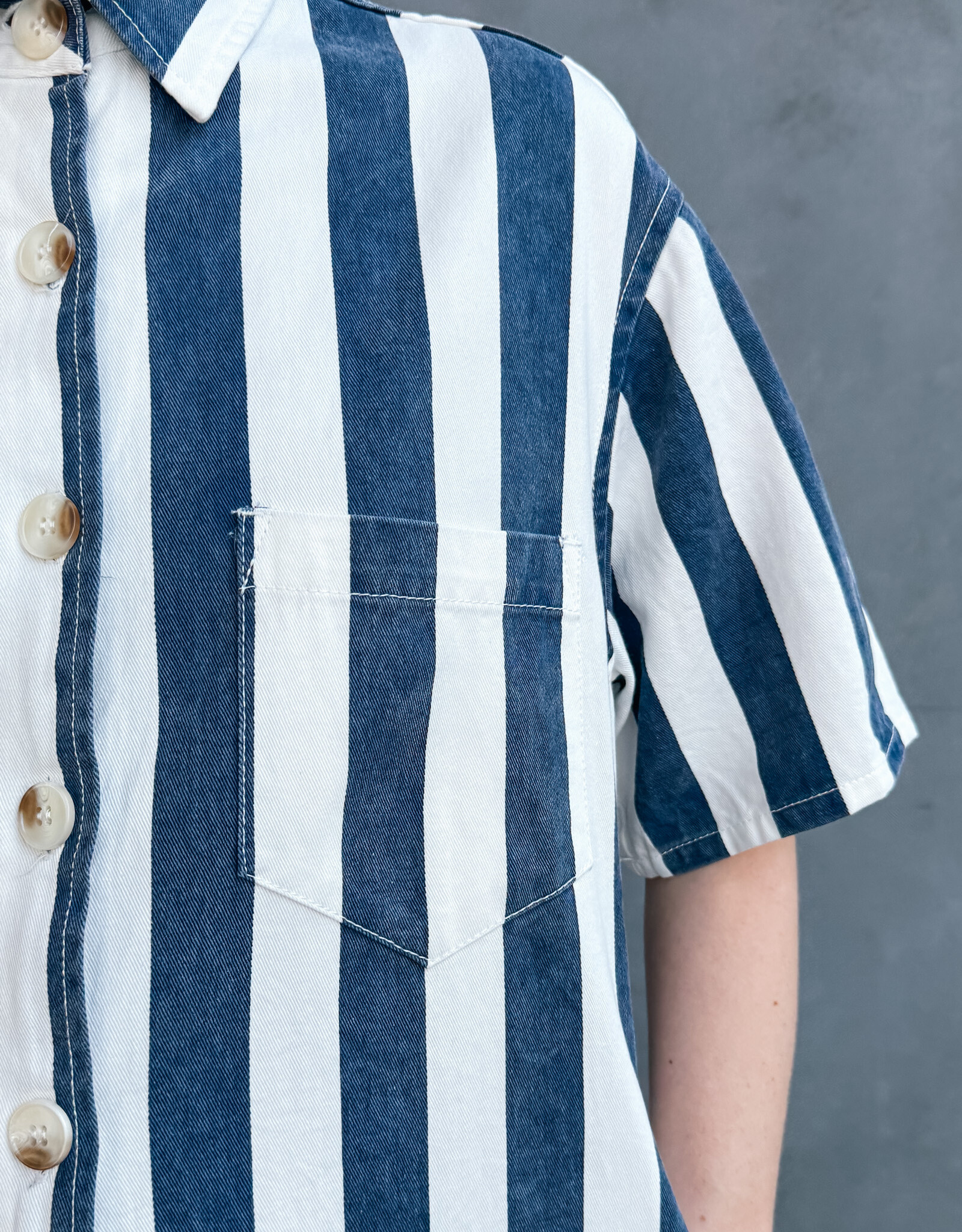 The Golden House Feel Playsuit Stripe 'Mila' - Navy/White