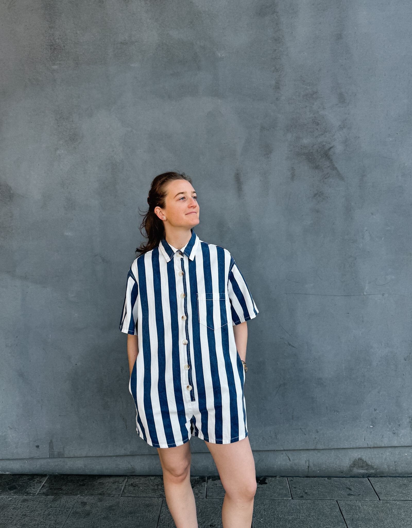 The Golden House Feel Playsuit Stripe 'Mila' - Navy/White