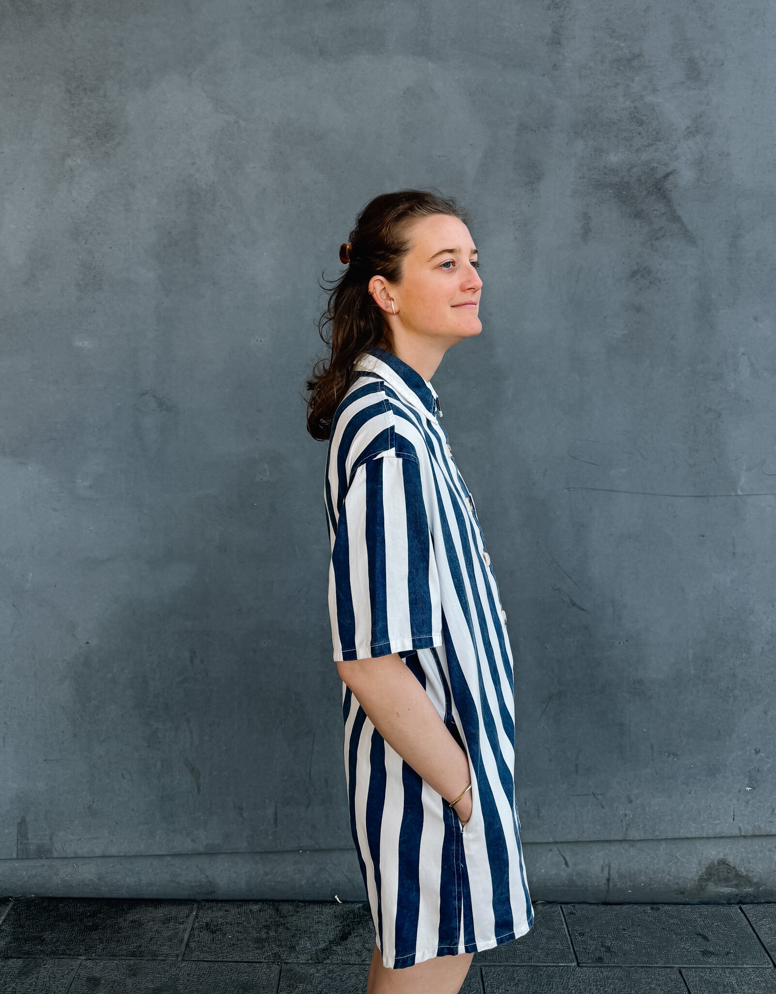 The Golden House Feel Playsuit Stripe 'Mila' - Navy/White