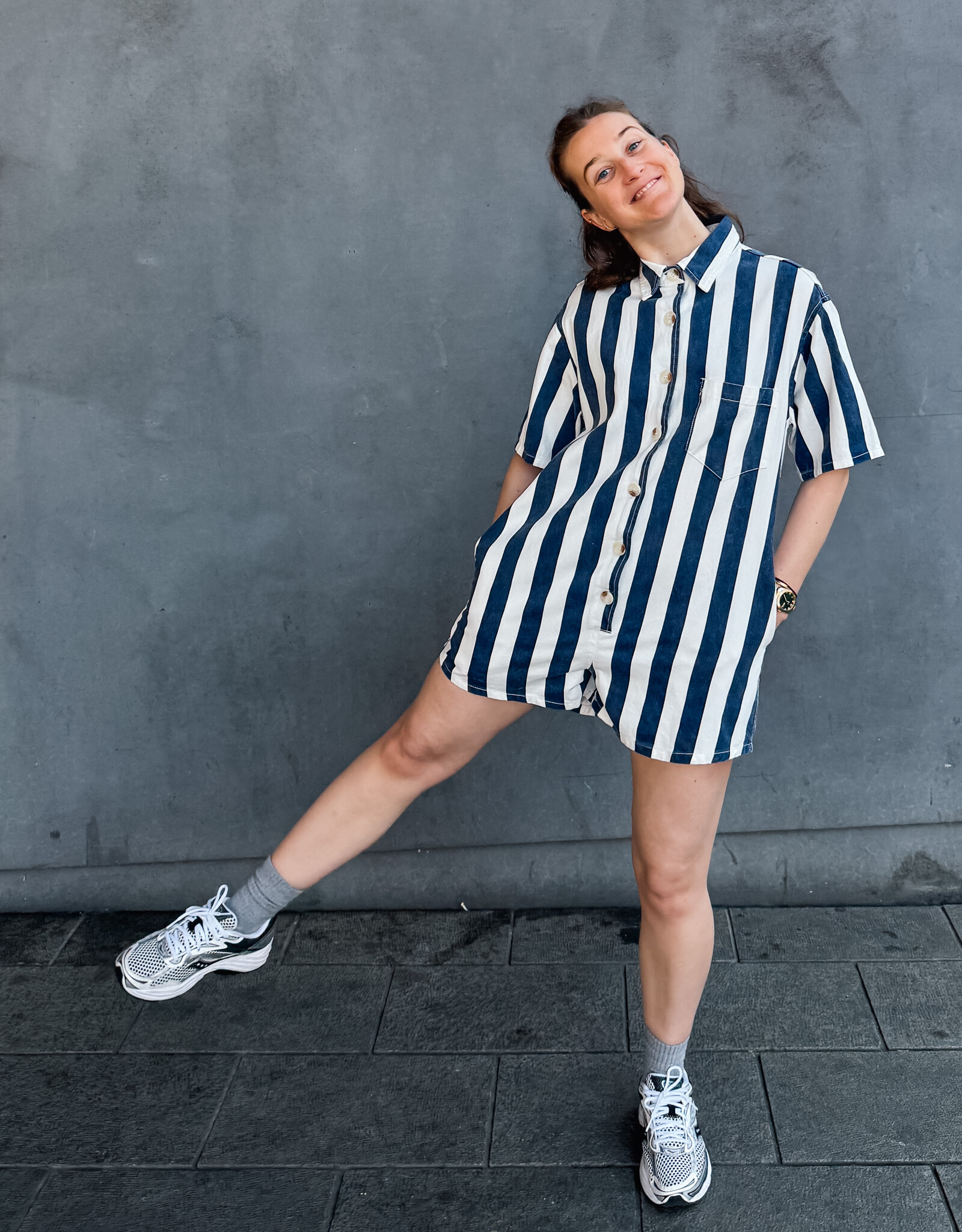 The Golden House Feel Playsuit Stripe 'Mila' - Navy/White