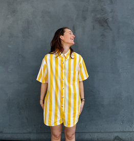 The Golden House Feel Playsuit Stripe 'Mila' - Yellow/White