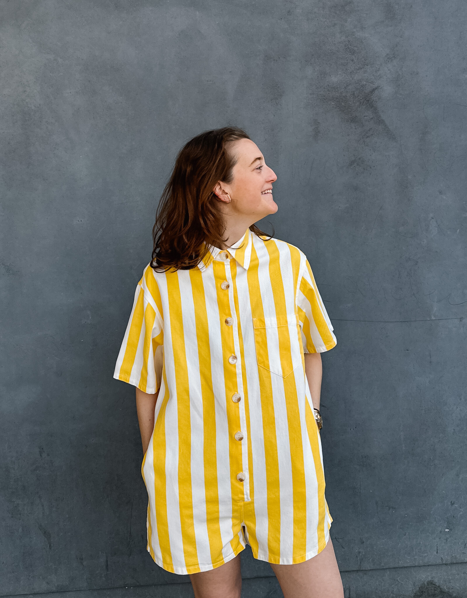 The Golden House Feel Playsuit Stripe 'Mila' - Yellow/White