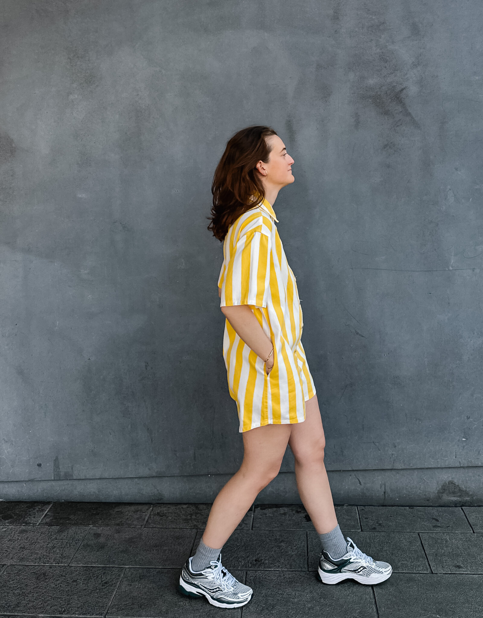 The Golden House Feel Playsuit Stripe 'Mila' - Yellow/White