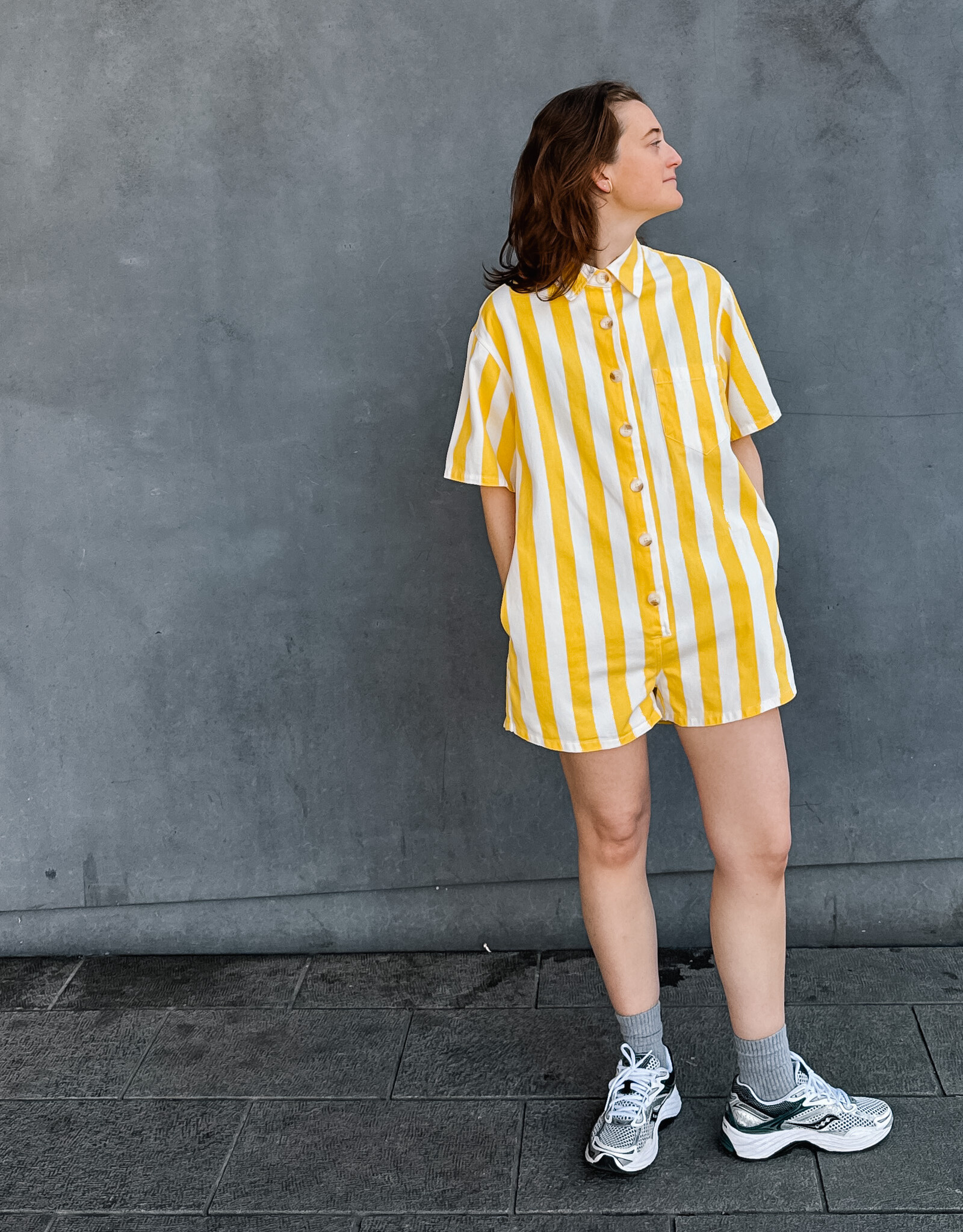 The Golden House Feel Playsuit Stripe 'Mila' - Yellow/White