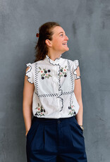 The Golden House Joh Blouse Broderie  'Abby' - White/Navy - TU
