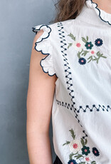 The Golden House Joh Blouse Broderie  'Abby' - White/Navy - TU