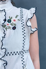 The Golden House Joh Blouse Broderie  'Abby' - White/Navy - TU