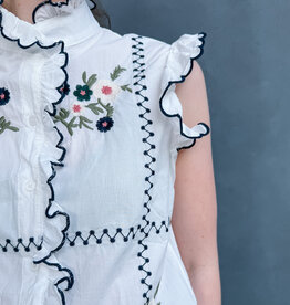 The Golden House Joh Blouse Broderie  'Abby' - White/Navy -  TU