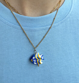 The Golden House Dodi Ketting  'Blue Fish' - Gold