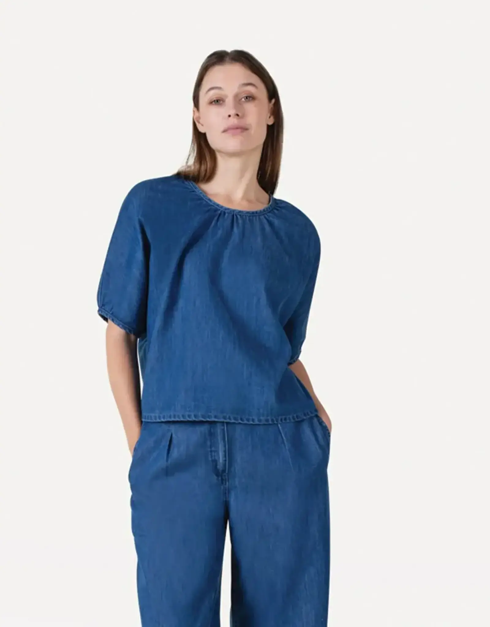 Another Label Blouse 'Coralie' - Mid Blue Denim  - Another-Label
