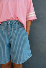 The Tiny Big Sister Bermuda ''Denim Striped' - Medium Wash Denim - The Tiny Big Sister