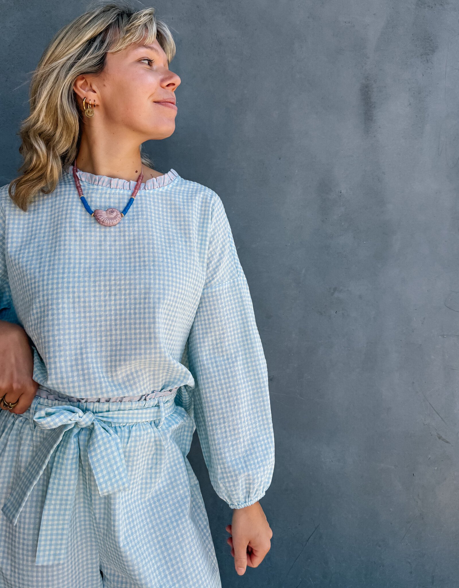 The Golden House Mom Blouse Check 'Floor' - Light Blue   TU