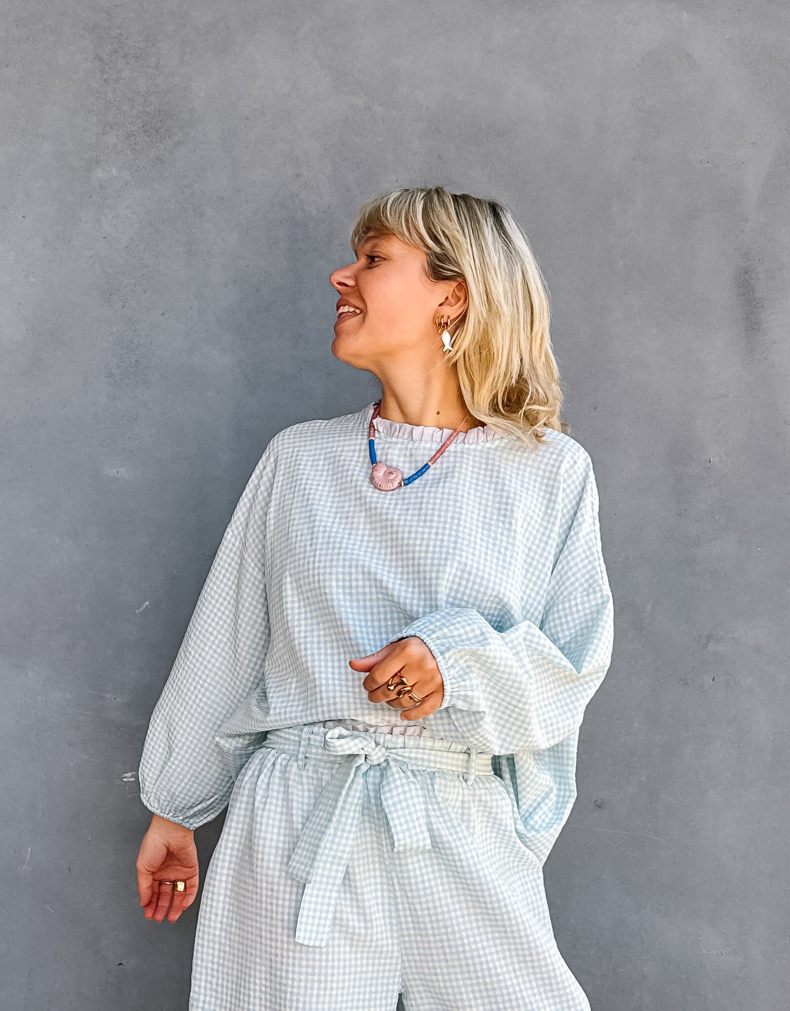 The Golden House Mom Blouse Check 'Floor' - Light Blue   TU