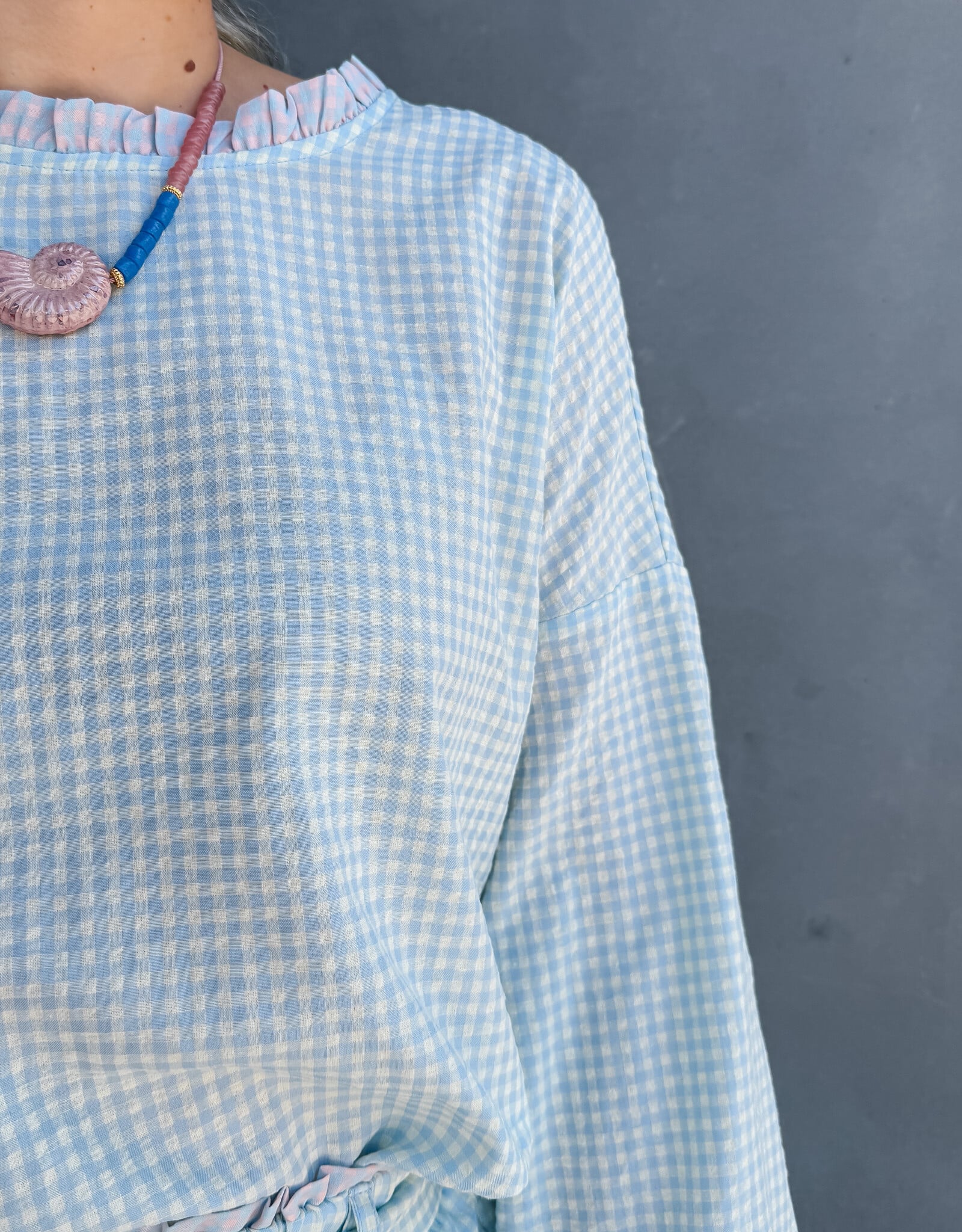 The Golden House Mom Blouse Check 'Floor' - Light Blue   TU