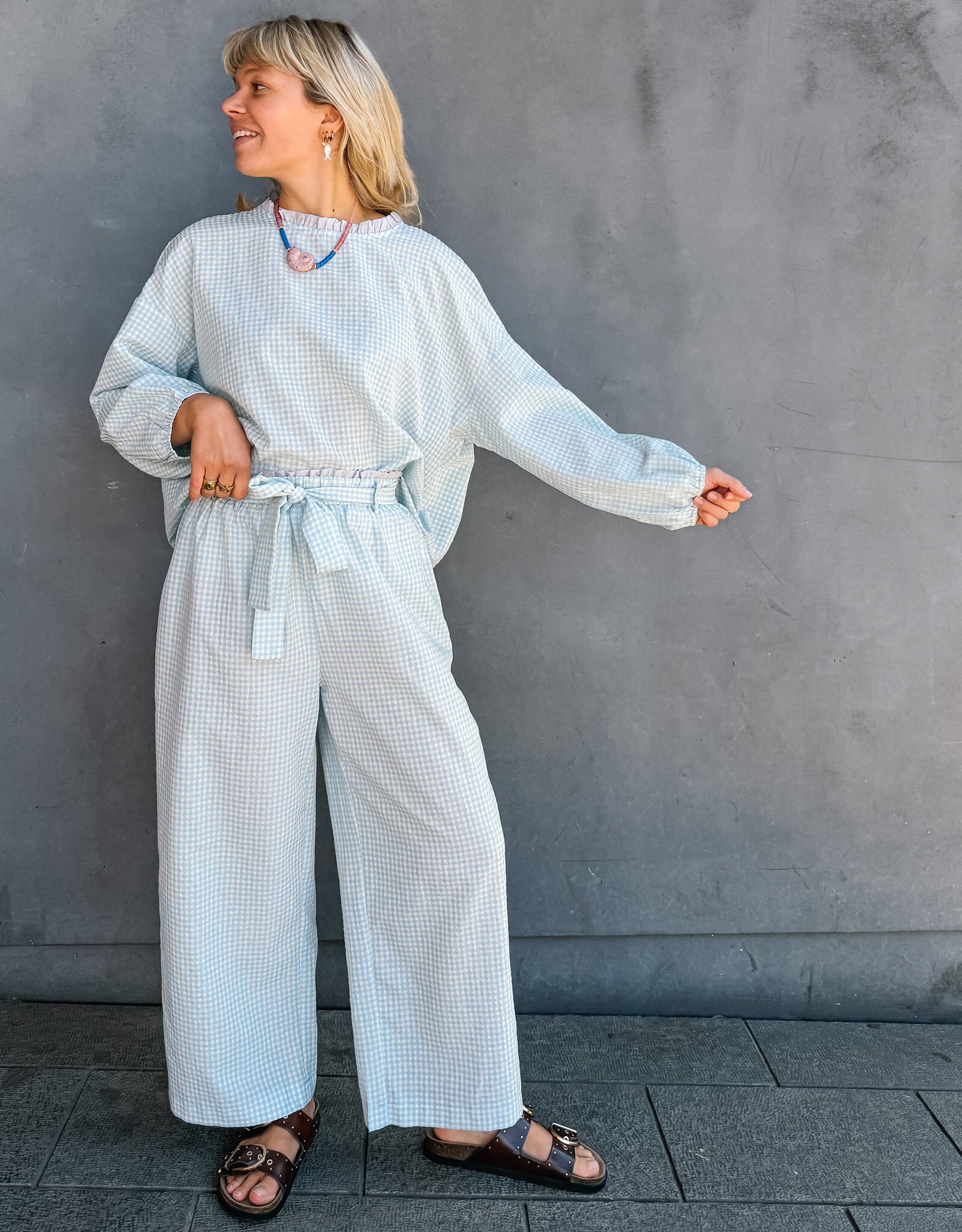 The Golden House Mom Broek Check 'Floor' - Light Blue   TU