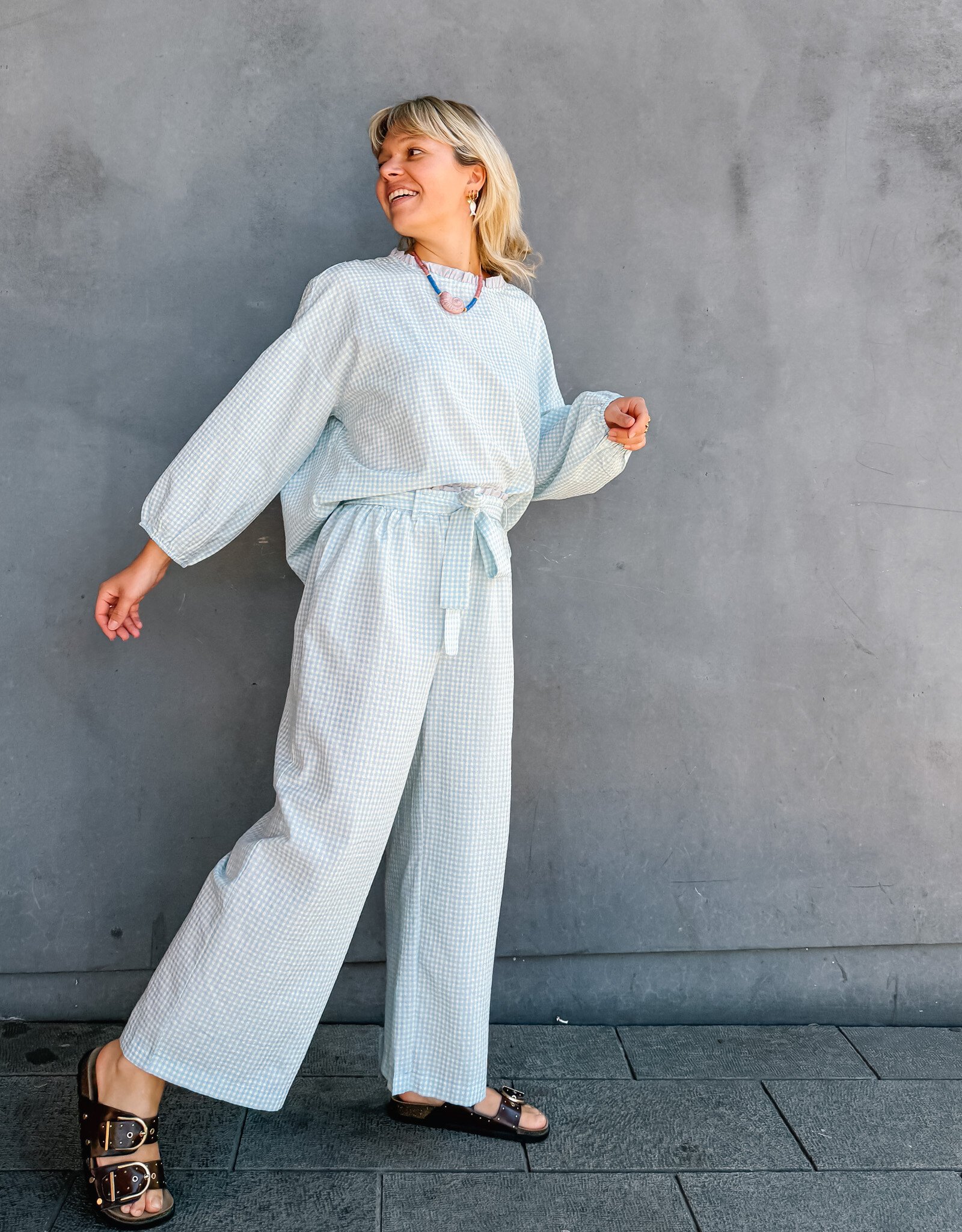 The Golden House Mom Broek Check 'Floor' - Light Blue   TU