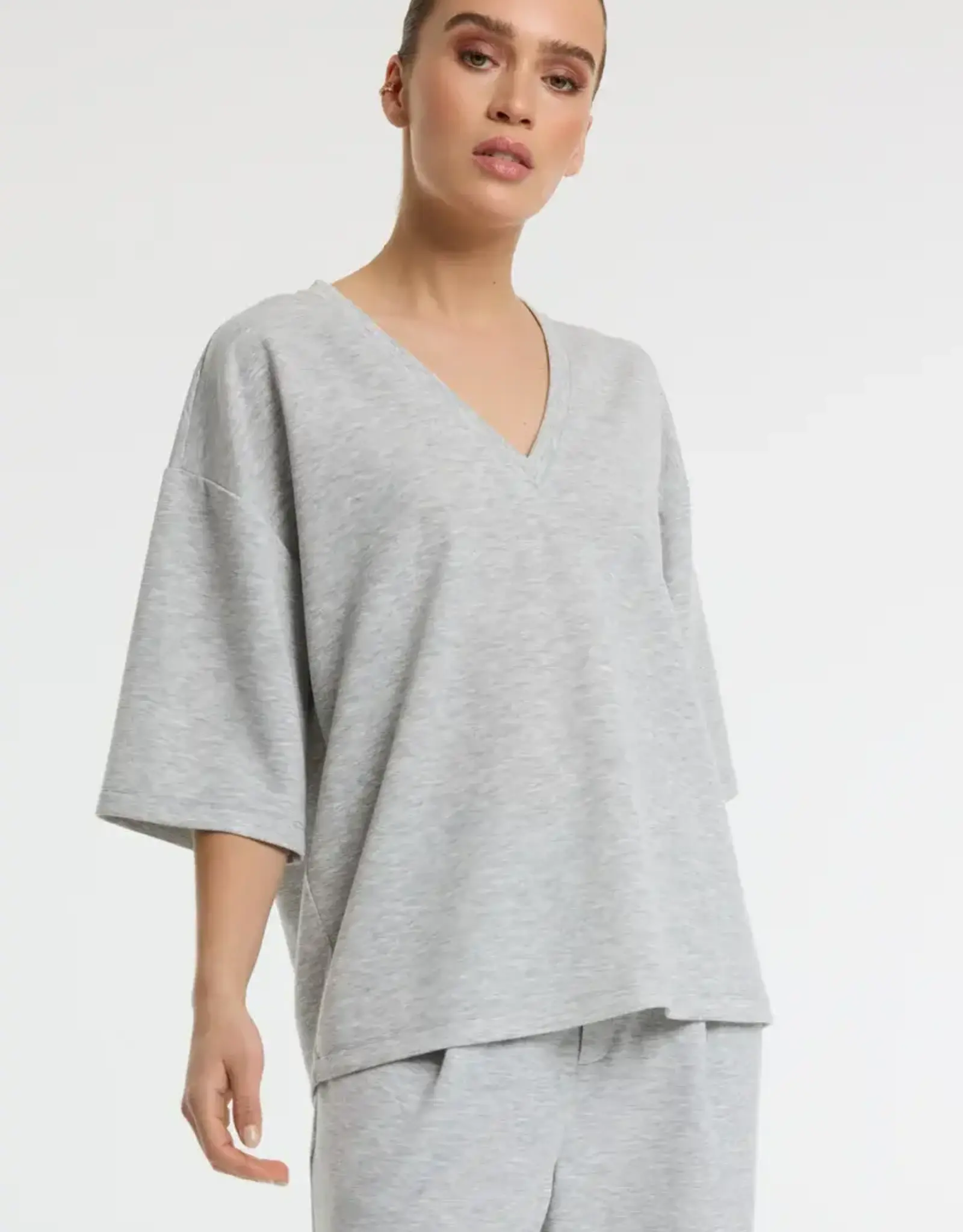 Refined Department T-Shirt V-Neck  'Dolla' - Grey Melange - Refined Department