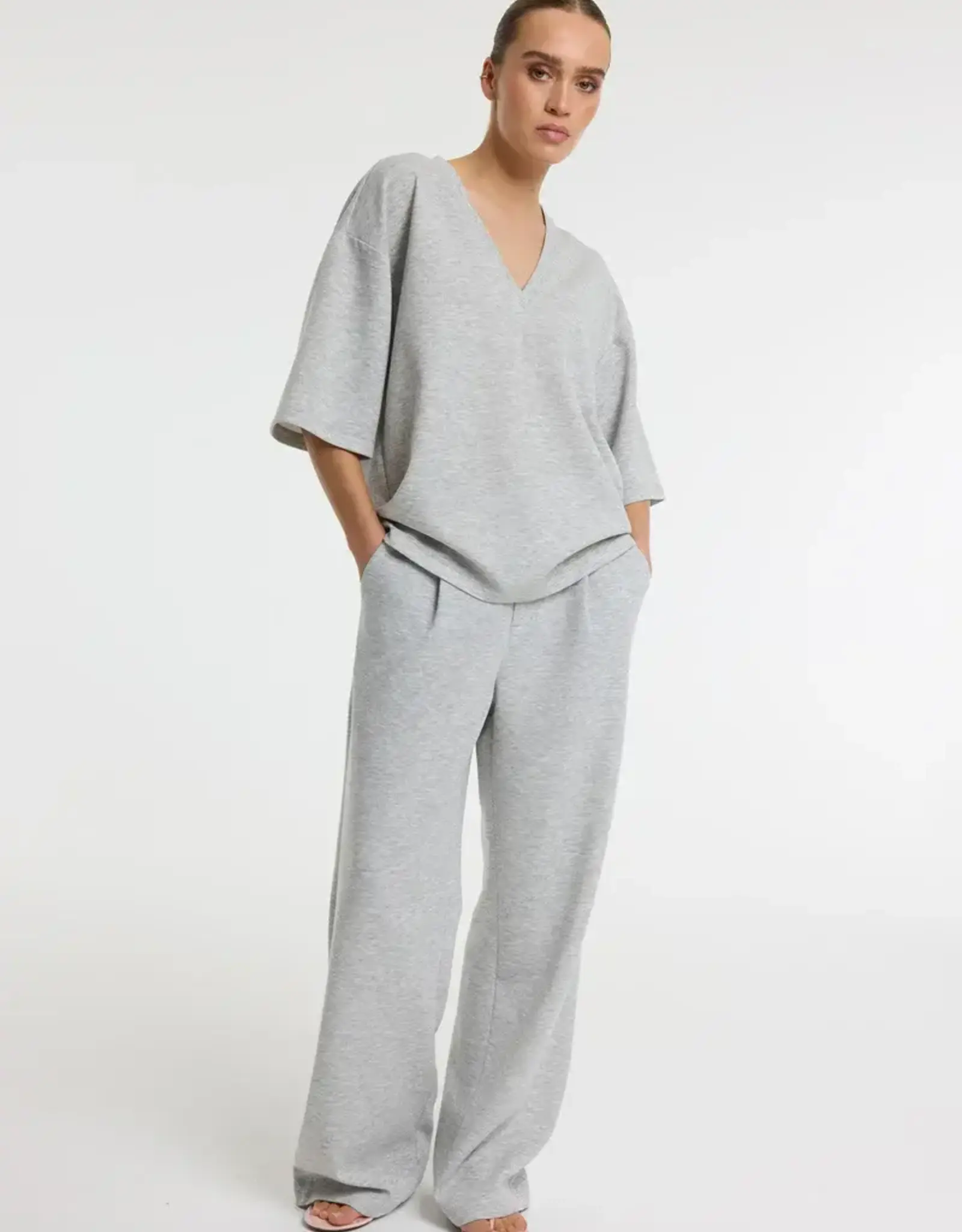 Refined Department Broek Relaxed 'Puck' - Grey Melange - Refined Department