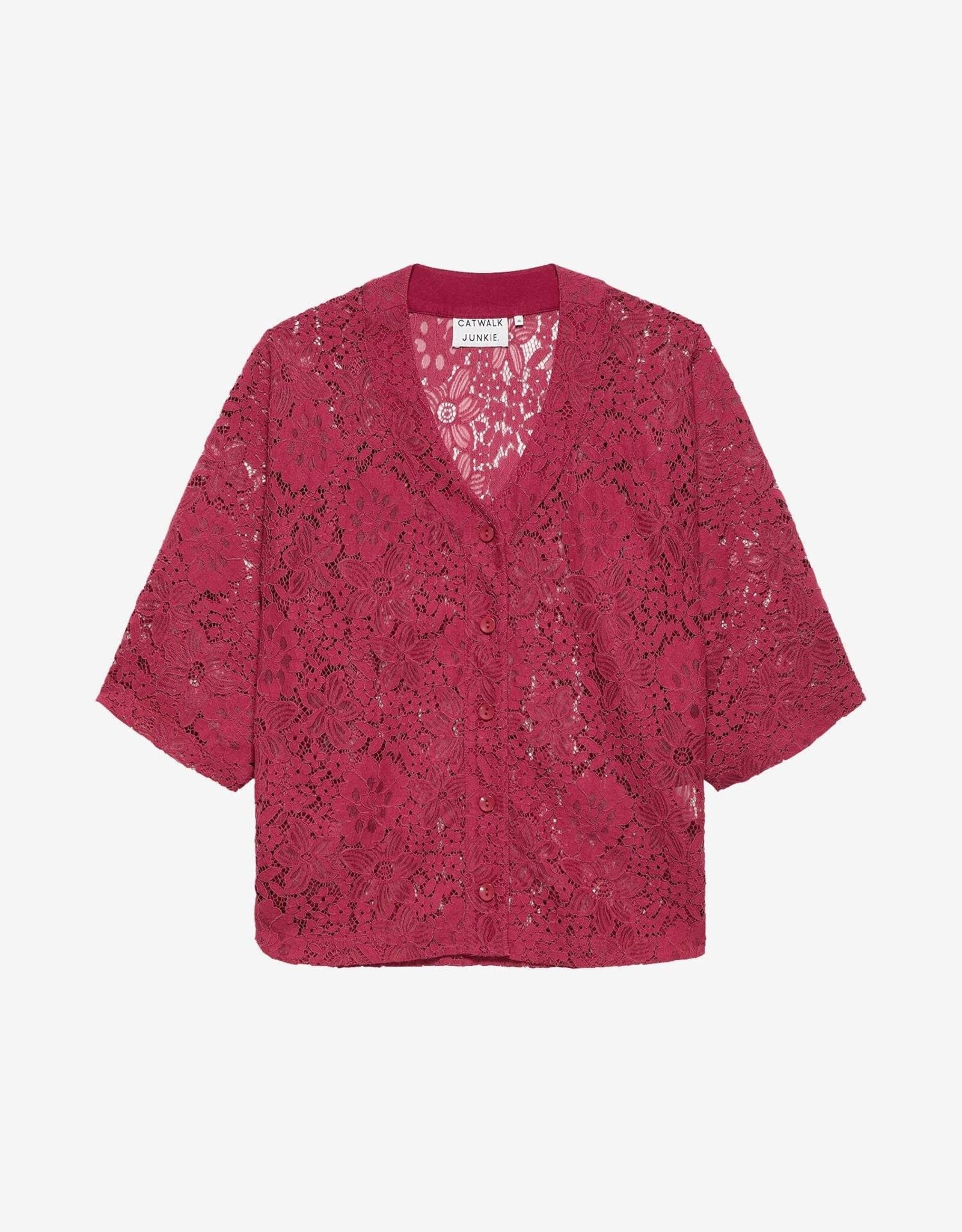 Catwalk Junkie Blouse 'Lace Baseball' - Cranberry Juice - Catwalk Junkie
