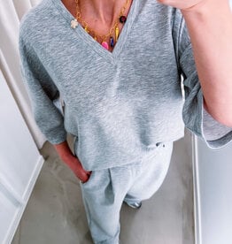 Refined Department T-Shirt V-Neck  'Dolla' - Grey Melange - Refined Department