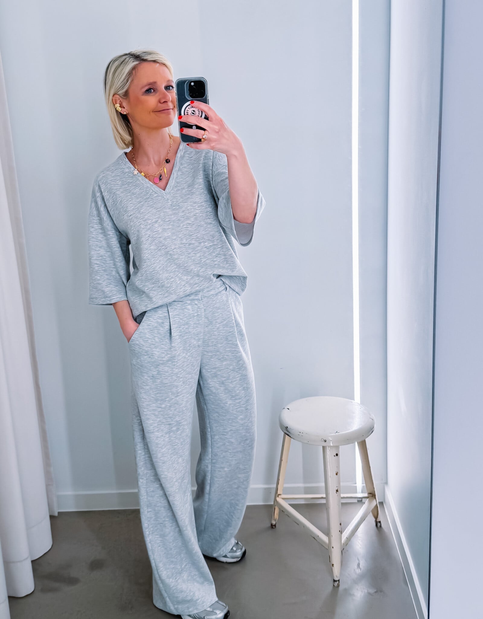 Refined Department Broek Relaxed 'Puck' - Grey Melange - Refined Department